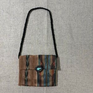 Woven Southwestern Style Crossbody Bag with Turquoise Bear Button